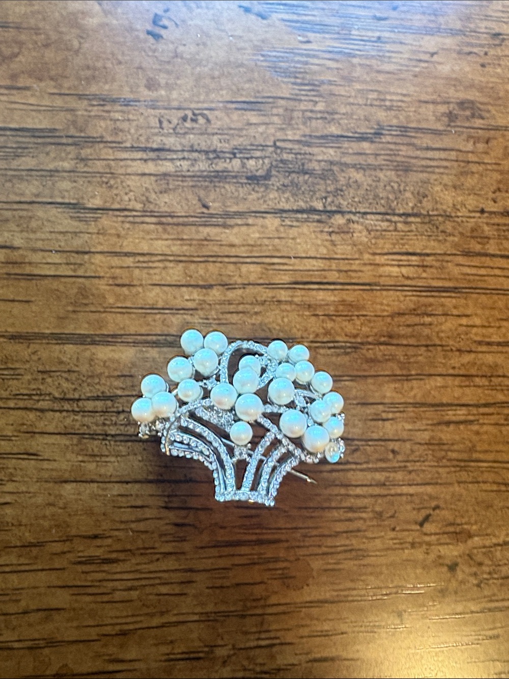 Pearl & Rhinestone Carolee Bouquet Brooch - Silver Tone
